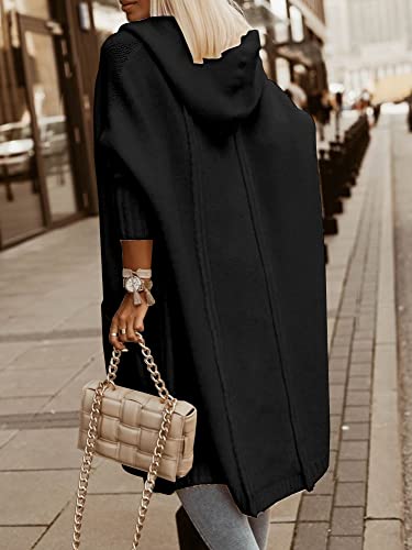Image of Aoysky Womens Long Cardigans Cable Knitted Open Front Oversized Hooded Outerwear Sweater Coat