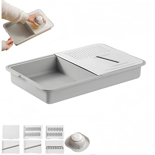 Planche à découper multifonctionnelle avec râpe et égouttoir, coupe-légumes, planche à découper portable, panier d'égouttage, ensemble râpe de cuisine pour trancher, râper et broyer
