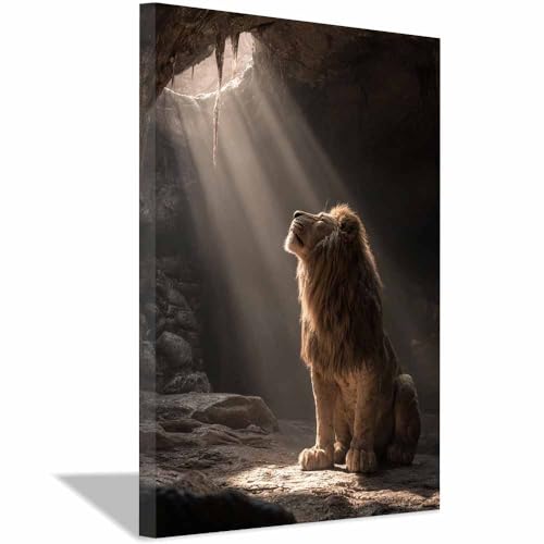 Tableau sur toile lions de lumière 60x90cm encadrée marron43 pour décoration murale salon