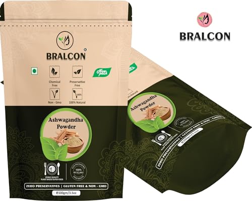 Image of BRALCON Ashwagandha Powder - 100g | Indian Ginseng | Herbal Supplement | Powder Form | General Wellness | Stress Relief | Rejuvenates Mind & Body