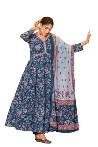 Image of KD Women's Anarkali Floral Printed Kurta Pent Set with Dupatta Anarkali Kurta for Women | Kurta Set | Ethnic Set | Dupatta Set
