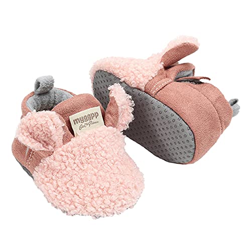 TMEOG Unisex-Baby Neugeborenes Fleece Booties Bio Baumwoll-Futter und rutschfeste Greifer Winterschuhe (0-6 Monate, E_Pink) Cover