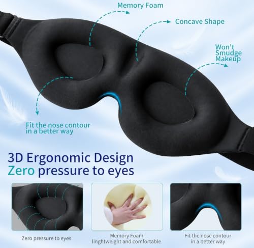 Image of Eye Mask for Sleeping Men & Women | 3D Memory Foam Sleeping Eye Mask | Complete Blackout Sleep Mask | Soft Adjustable Sleep Mask | Eye Cover for Sleep, Travel, Meditation, Yoga & Nap