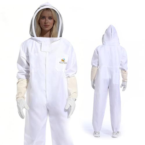 Combinaison Apiculteur Homme Femme Anti Guêpes, Tenue Apicole Polycoton Anti-Piqûres avec Gants Apiculture et Capuche Ventilée Combinaison Apiculture Complète Anti Guêpes(M)