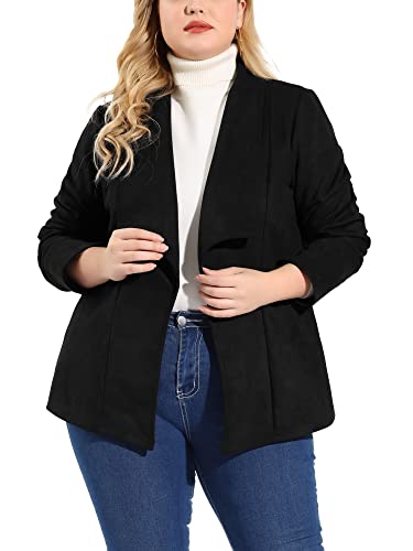 Agnes Orinda Plus Size Faux Suede Jackets for Women Long Sleeve Drape Open Front Jacket