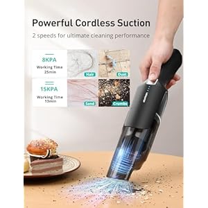 Aspiron cordless handheld vacuum 15kpa powerful car vacuum rechargeable charging dock ergonomic handle 2 in 1 crevice tool 18lb portable handheld vacuum with 2 speed for car home black blue  urban country home decor