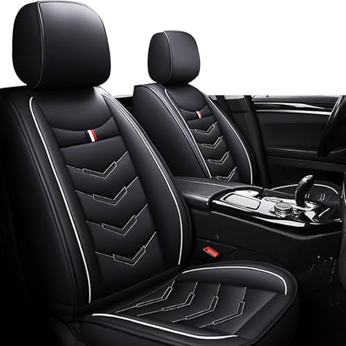 Image of Car Seat Covers Fit for GMC Terrain 2010-2026, Leather Seat Covers for Car, Waterproof Non-Slip Durable Car Seat Protector(2 Seats,Black White)