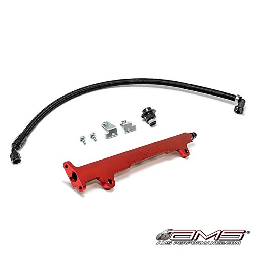 AMS EVO X CNC machined Aluminum Fuel Rail with Pulsation Dampener - Red