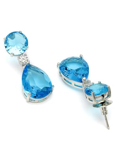 Image of Karatcart Silver Tone Green American Diamond Drop Earrings for Women