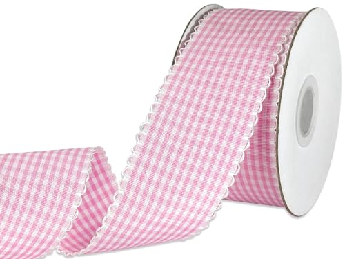 PQZKLDP 1.5 Inch Gingham Ribbon - 15 Yards Plaid Checked Polyester Ribbon for Gift Wrapping Flower Bouquets Wreaths Christmas Decor Wedding & Party Crafts (Pink 1.5in15yds)