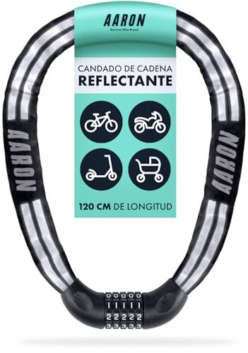 AARON Reflect Fahrradschloss mit 5-stelligem Zahlencode, 110cm Kettenschloss aus Stahl und hoher Sicherheitsstufe, Schloss für E-Bike, Mountainbike, Trekkingrad, Tourenrad, Rennrad in Schwarz