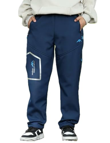 Boys Waterproof Pants Kids Thicken Windproof Hiking Pants Outdoor Warm Sweatpants