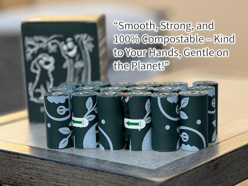Image of Porus 100% certified home compostable pet waste bags - ASTM D6400 EN13432 & TUV Austria Home compostable compliant. Extra large dog poop bags rolls for dogs of every size [18 rolls /box =270 bags].