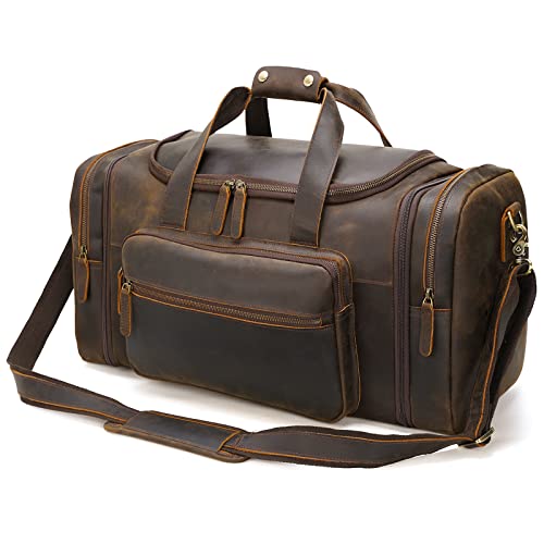 Polare 23'' Expandable to 28'' Full Grain Cowhide Leather Vintage Duffle Weekender Overnight Travel Duffel Bag For Men