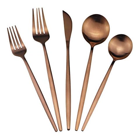 60-Piece Modern Matte Silverware Set, Uniturcky 304 Stainless Steel Flatware Cutlery Set, Elegant Kitchen Utensils Service For 12, Includes Dinner Knives/Spoons/Forks, Copper Satin Finish Cover
