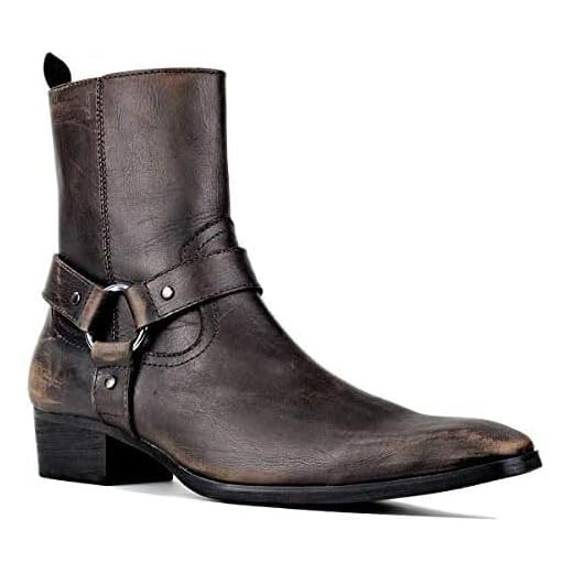 Botas masculinas de couro Chukka Chelsea da OSSTONE com zíper lateral, botas retrô JY017, Vintage Brown, 9 Narrow