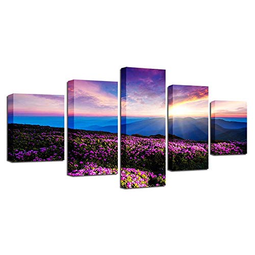 Flower sea and sunrise 5 pieces image sur verre style