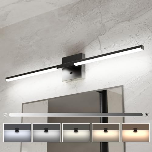 Ensenior Modern Bathroom Vanity Light 32 inch, Built-in Dimmer, 18.5W Dimmable 5CCT Led Bath Lights, Black Bar Vanity Light for Bathroom Mirror Cabinets Bedroom-FCC Certificated