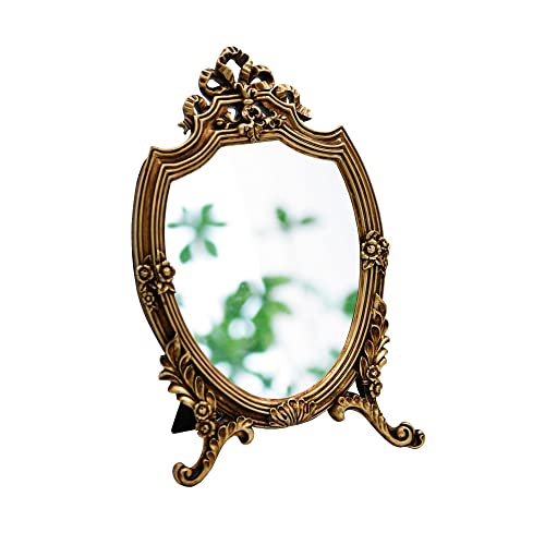 Eaoundm Dekorativer Wandspiegel aus Kunstharz, Make-up-Spiegel, Tischspiegel, für Schlafzimmer, Wohnzimmer, Kommode, Dekoration, 20,8 x 33 cm (B x L), antikgoldfarben