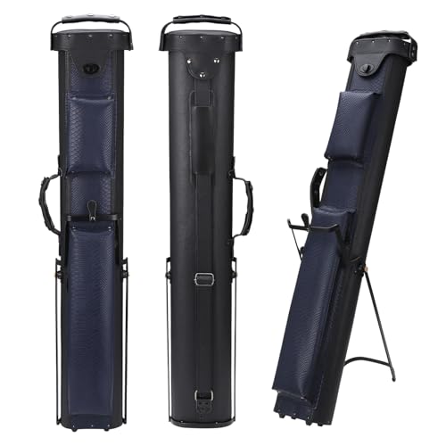 Oztwel 2x4 Pool Cue Case, Hard Pool Cue Case, Billiard Cue Case with Stand, Billiards Accessories Holds 2 Cue Butt and 4 Cue Shafts (Black+blue)
