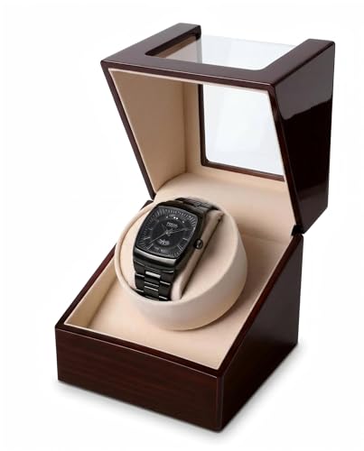 Image of Automatic Watch Winder, Ultra-Quiet Motor (<10dB), Single Watch Winder Box with AC & Battery Power, Hand-Polished High-Gloss Piano Finish, Luxury Watch Winder for Men, Fits Most Automatic Mechanical Watches