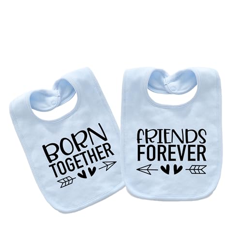 Image of AOUYOA Baby Twins Bibs Best Friends Newborn Baby Bibs Cute Toddler Bibs Set For Unisex Boys Girls(blue)