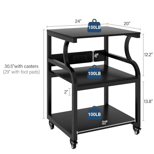 Image of Natwind 3 Tier Large Printer Stand, 24 inchx20 inch, with Charging Station,Black