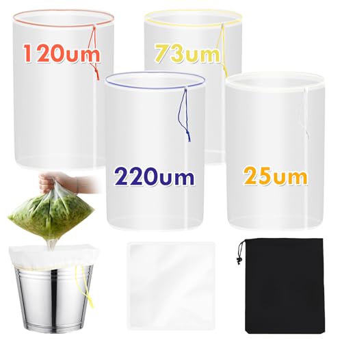 All Mesh Bubble Bag 4 Beutel Bubble Bag 20L 5 Gallon für Beutel Kräutereis Essence Extraktion Beutel Kit Bubble Bag mit Presssieb und Tragetasche für Kräuterextraktion und Produktion