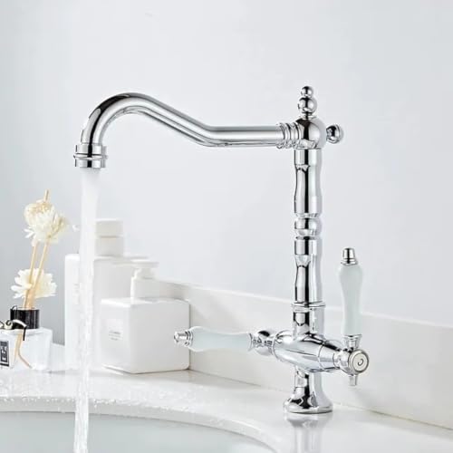 Cuivre massif d'exception pour ce robinet de lavabo rétro argenté double commande - 6