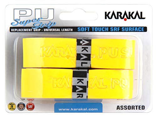 Karakal Super PU Replacement Grips - Pack of 2 - Tennis - Squash - Badminton - Retail Package (Yellow)