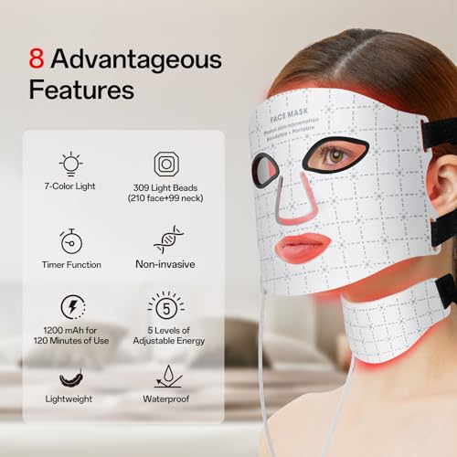 DPFACE Red Light Face Mask for Face & Neck, Portable Facial Skin Treatment Mask with Remote Control, Lightweight for Home & Travel — view 2