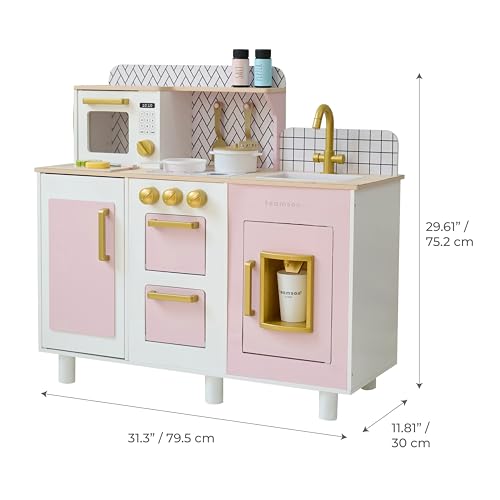 Image of Teamson Kids Little Chef Hampton Wooden Play Kitchen Set, Pink | For Toddlers, 17 Accessories, For Girls and Boys Age 3+, Montessori Style