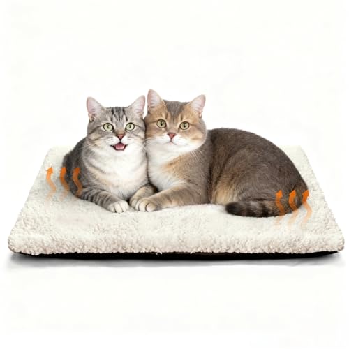 MORA PETS Self Heating Cat Bed Heated Puppy Crate Bed Mat Cat Blanket Self Warming Pet Pad Mat Thermal Kitten Pad with Removable Cover Non-Slip Washable 74 x 47cm