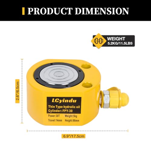 Image of 30T Low Profile Stroke Hydraulic Ram Cylinder Jack 0.55 inch Stroke FPY-30 Single-Action Lifting Cylinder Jack Mini Protable Porta Power Ram for Machinery and Industry