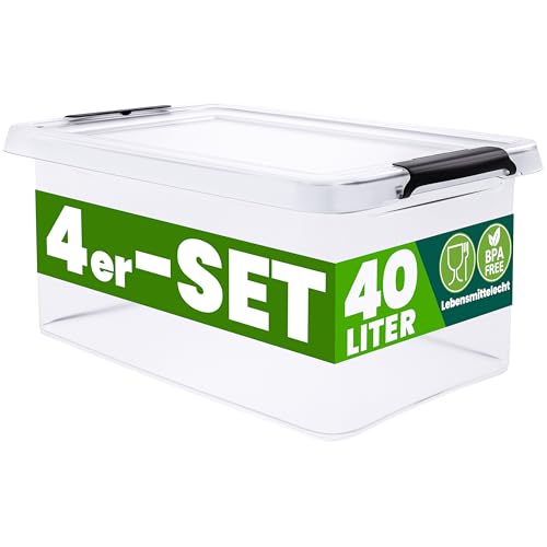Deuba® 4x Aufbewahrungsbox mit Deckel 40L Box Kunststoff Kisten...