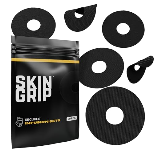 Image of Skin Grip Universal Adhesive Patches for CGM and Insulin Pumps with Cutout (20-Pack), 0.8-Inch Hole, Waterproof & Sweatproof for 10-14 Days, Glucose Monitor Patch, Diabetic Sensor Cover, Black