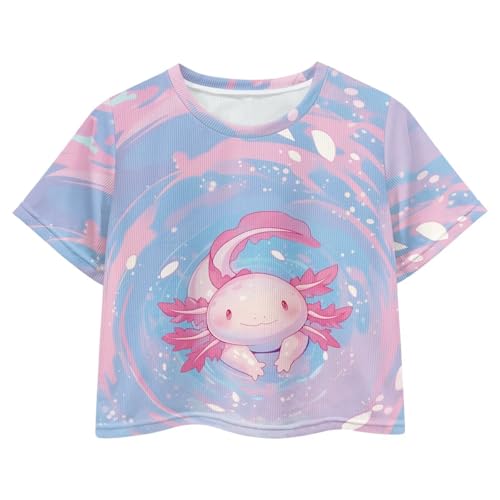 Image of Girls Crop Tees Crew Neck Casual Short Sleeve T Shirts Kids Loose Soft Comfortable Tees Blouses Shirt for Little Girl