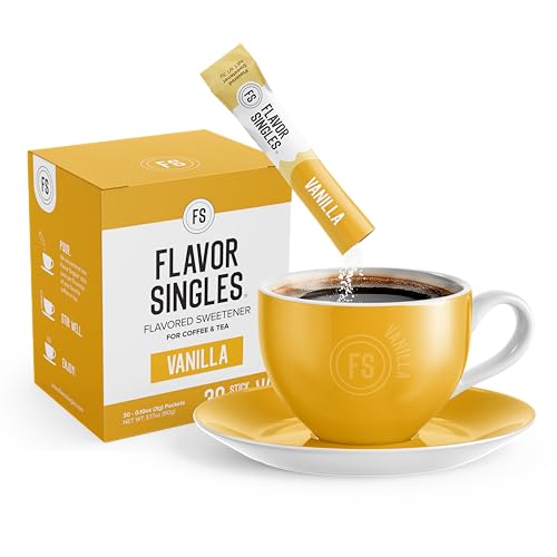 Flavor Singles Vanilla Powdered Sweetener Packets for Coffee & Tea, Travel Ready Single-Serve Syrup Alternative, 30 Count (Pack of 3)