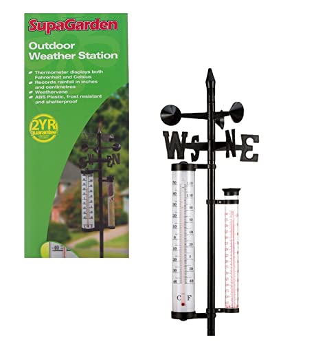 SupaGarden Outdoor Weather Station/Thermometer - Weather Vane and Rain Collector