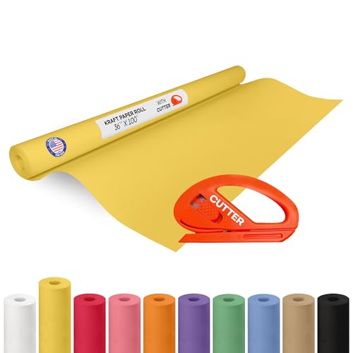 Image of Yellow Kraft Paper Roll 36 inch x 1200 inch (100 feet) with Cutter - USA-Made Gift Wrapping Paper for Packing, Moving, Shipping & Crafts /Arts - 100% Recyclable Natural Craft Material by IDL Packaging | Gift Wrapping Paper for Packing, Moving, Shipping & Crafts /Arts - 100% Recyclable Natural Craft Material by IDL Packaging