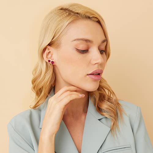 Gemsme 18K White Gold Plated Round Created Ruby Stud Earrings Pack Of 5 #TOP1