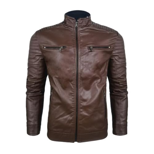 LIXSAZSE Giacca da uomo in pelle PU elegante e calda per uomo Giacca da moto in ecopelle poliestere Giacca da moto da uomo, caffèXL