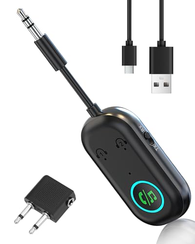 Adaptador Bluetooth 5.3 para avión, receptor transmisor, 2 en 1, doble emparejamiento, inalámbrico, adaptador Bluetooth con conector AUX de 3.5 mm, compatible con 2 AirPods o auriculares para TV