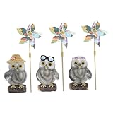 Happyyami 3セット 猫頭鷹風車点 ガーデン装飾品 屋外園ピンホイールスタンド な草坪オーナメント 写真小道具 結婚式飾りに