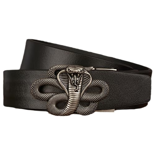 Ceinture cuir homme marron automatique à boucle coulissante imprimé serpent
