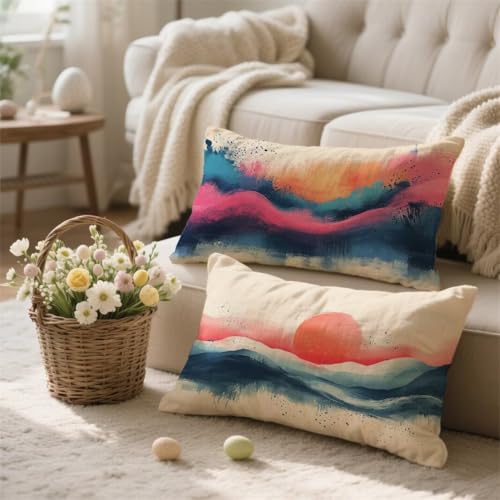 Outdoor Kissen Farbe Kissenbezug 40x70 Abstrakt Outdoorkissen Wetterfest Dekokissen Kissenbezüge Leinen Weiche Zierkissen Gartenkissen...