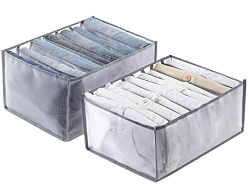 Zomtier 2 Stück faltbare Aufbewahrungsboxen für Kleidung, Jeans, Hosen, Leggings, T-Shirts, Grau, 7 Fächer/9 Fächer Cover