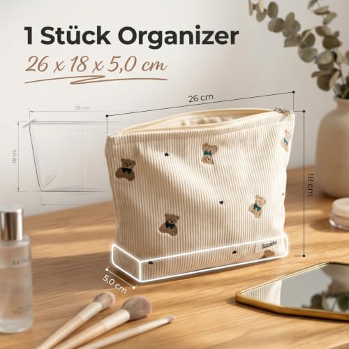 IUSOT Petite trousse de maquillage pour femme - Pour pinceaux de maquillage de 26 cm - En velours côtelé - Pour sac à main - Trousse de toilette - Motif ours - Mini sac à langer – vue 4