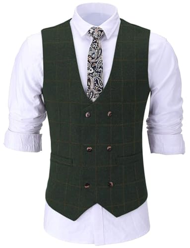 Gilet homme tweed à carreaux et double boutonnage pour costume