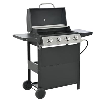 4-Burner Propane Barbecue Gas Grill, Stainless Steel Portable Grill BBQ Grill 34,200 BTU Output with Thermometer and Side Burner, Grills Outdoor Cooking 4-Burners One size